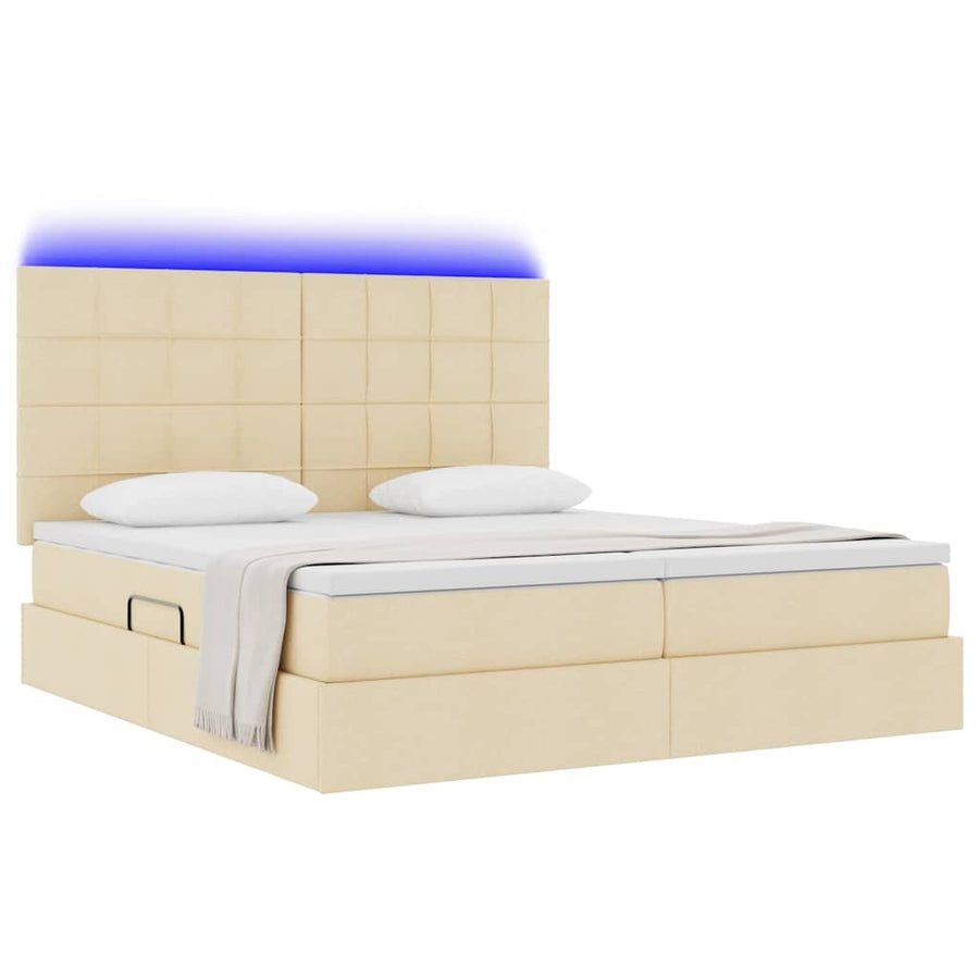 Bed met LED-stripverlichting met opslag Crème 180 x 200 cm Stof