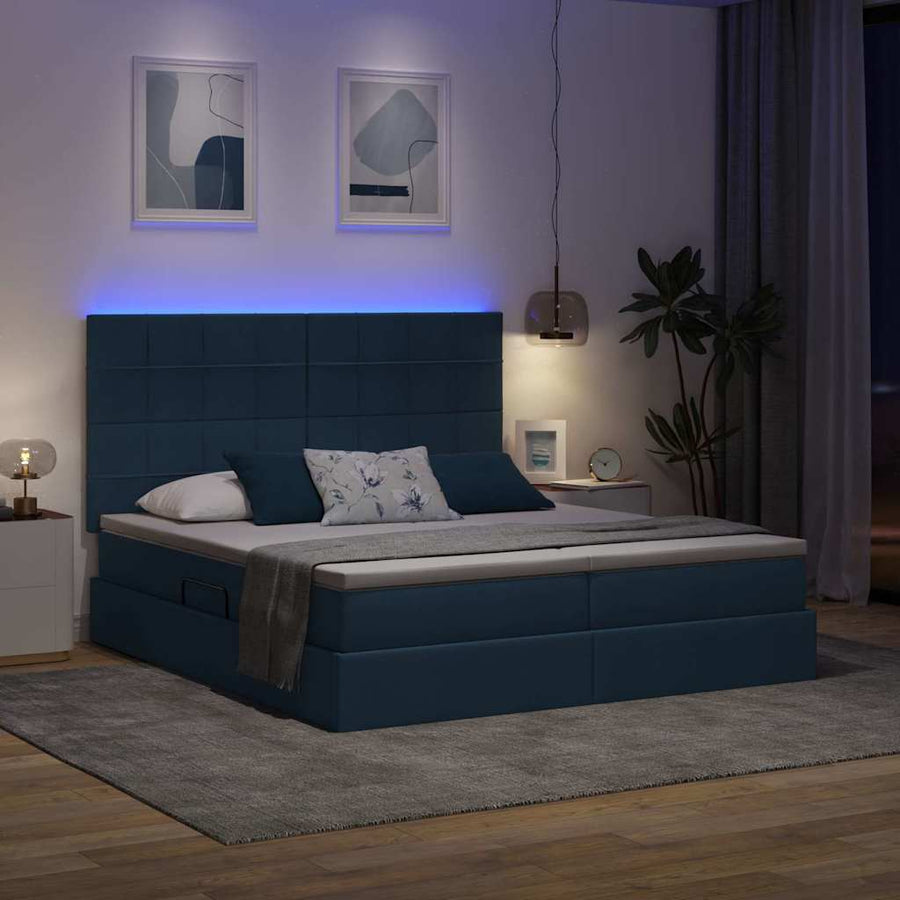 Bed met LED-stripverlichting met opslag Blauw 180 x 200 cm Stof