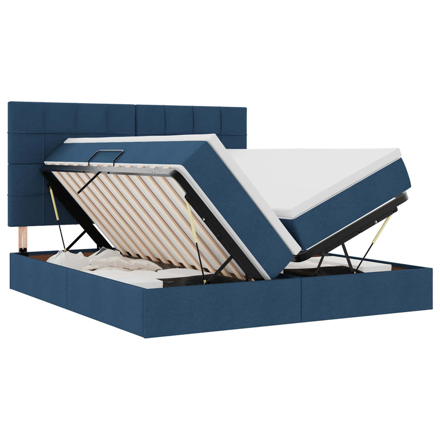 Bed met LED-stripverlichting met opslag Blauw 180 x 200 cm Stof