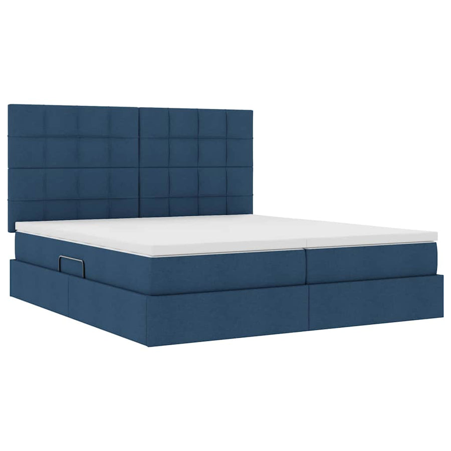 Bed met LED-stripverlichting met opslag Blauw 180 x 200 cm Stof