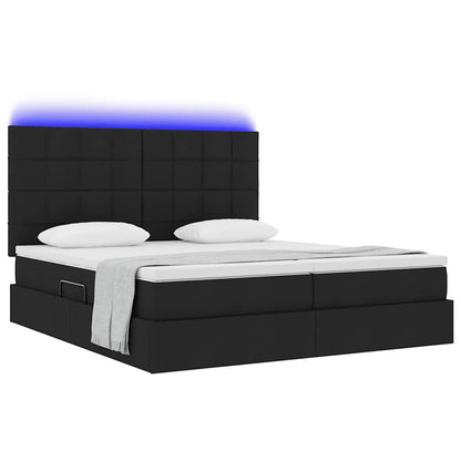 Bed met LED-stripverlichting met opslag Zwart 200 x 200 cm Stof