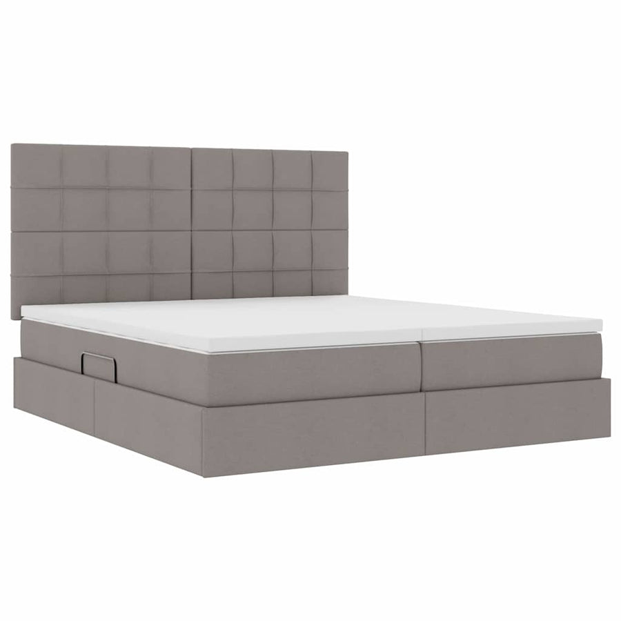 Bed met LED-stripverlichting met opslag Taupe 200 x 200 cm Stof