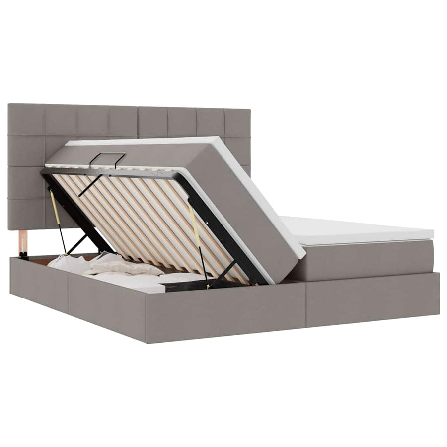 Bed met LED-stripverlichting met opslag Taupe 200 x 200 cm Stof