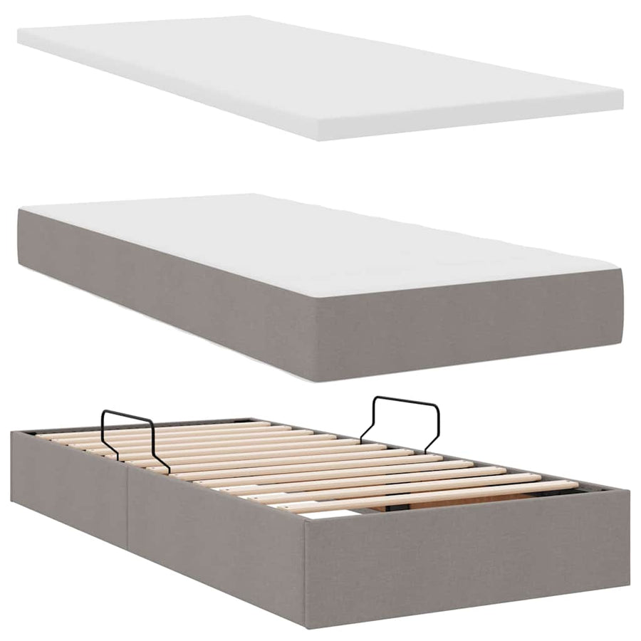 Bed met LED-stripverlichting met opslag Taupe 200 x 200 cm Stof