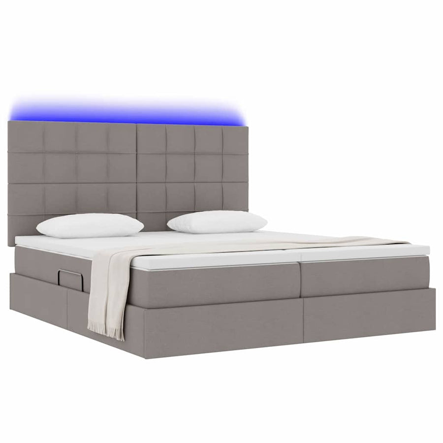 Bed met LED-stripverlichting met opslag Taupe 200 x 200 cm Stof