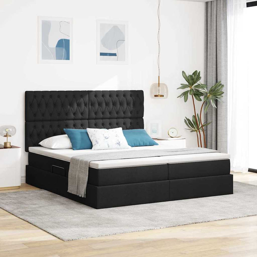 Bed met LED-stripverlichting met opslag Zwart 180 x 200 cm Stof