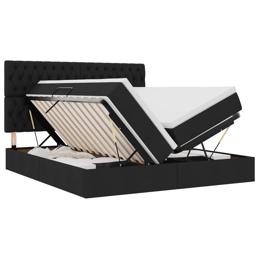Bed met LED-stripverlichting met opslag Zwart 180 x 200 cm Stof