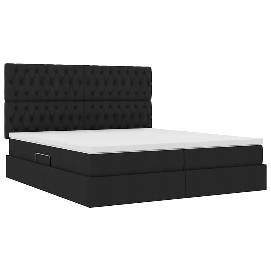 Bed met LED-stripverlichting met opslag Zwart 180 x 200 cm Stof