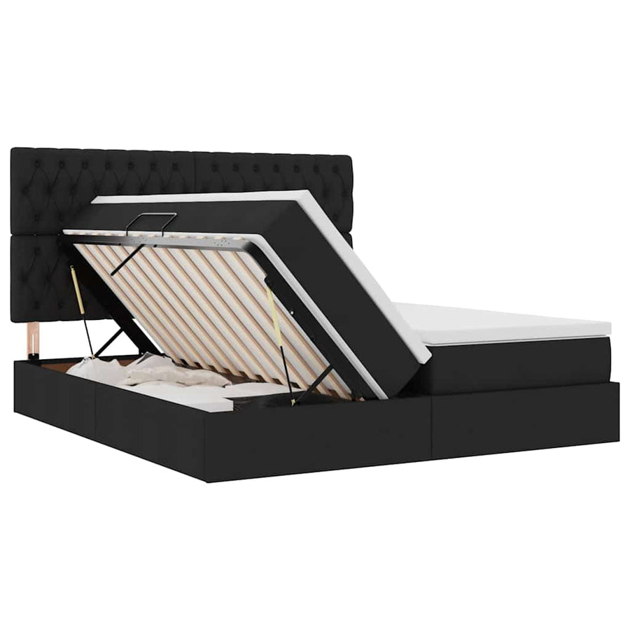 Bed met LED-stripverlichting met opslag Zwart 180 x 200 cm Stof