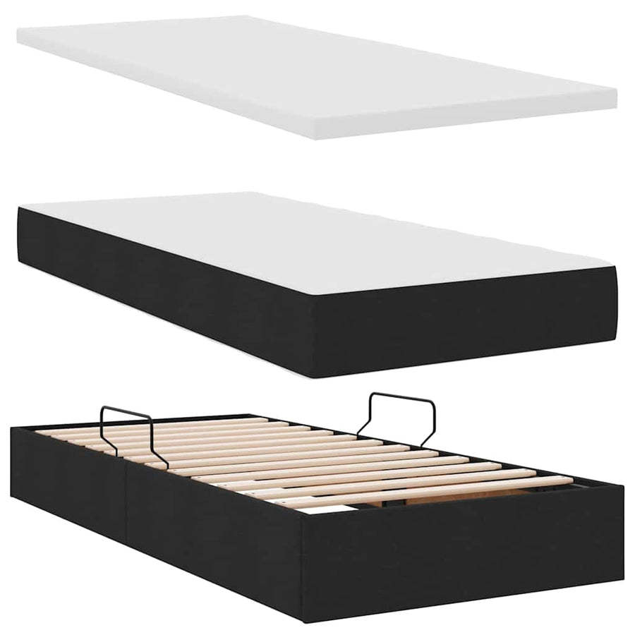 Bed met LED-stripverlichting met opslag Zwart 180 x 200 cm Stof