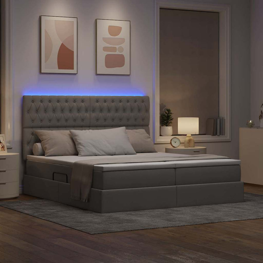 Bed met LED-stripverlichting met opslag Taupe 180 x 200 cm Stof