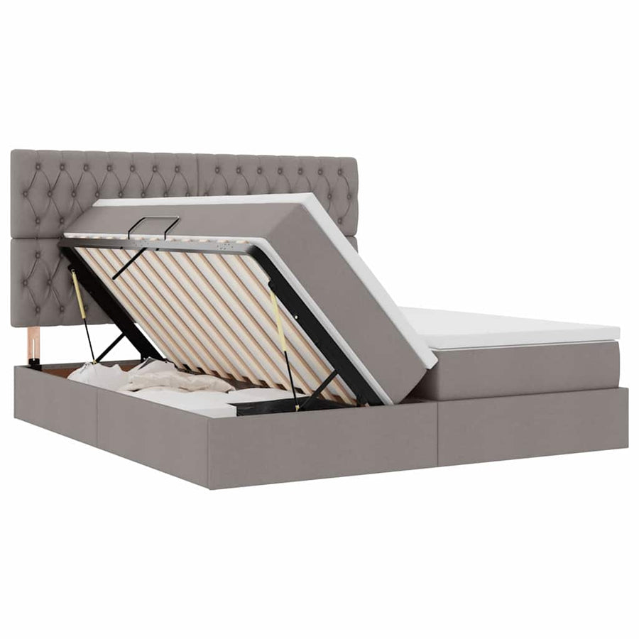Bed met LED-stripverlichting met opslag Taupe 180 x 200 cm Stof