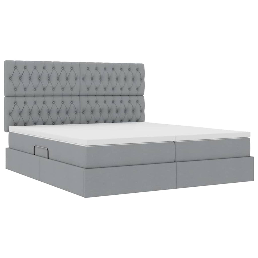 Bed met LED-stripverlichting Lichtgrijs 200 x 200 cm Stof