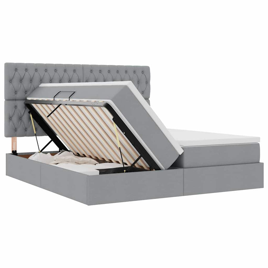 Bed met LED-stripverlichting Lichtgrijs 200 x 200 cm Stof