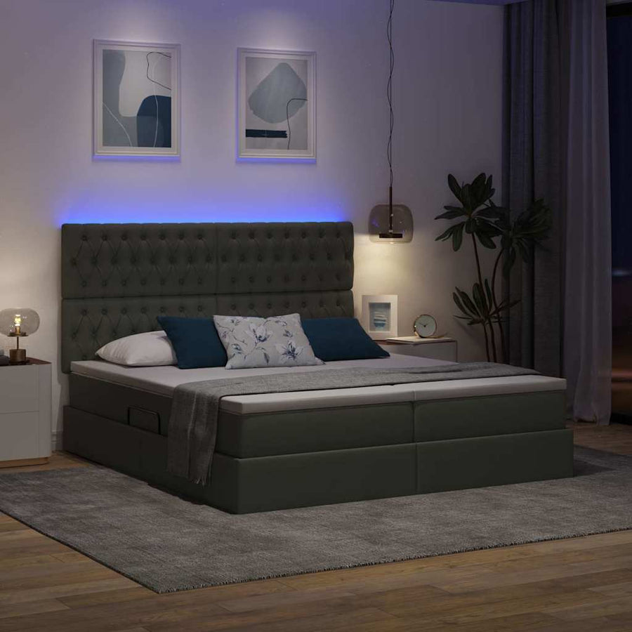 Bed met LED-stripverlichting Donkergrijs 200 x 200 cm Stof