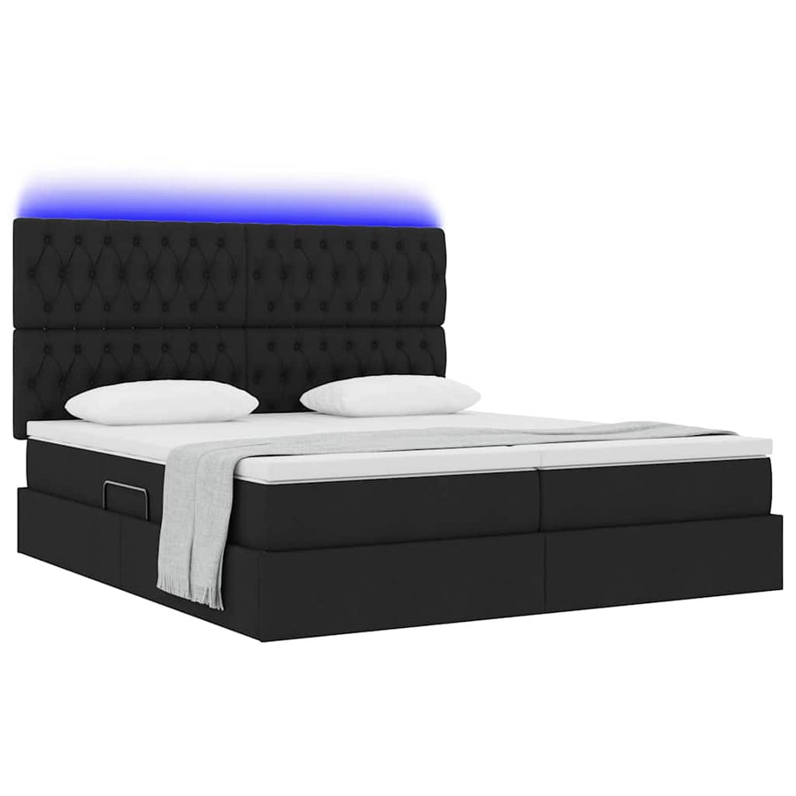 Bed met LED-stripverlichting met opslag Zwart 200 x 200 cm Stof