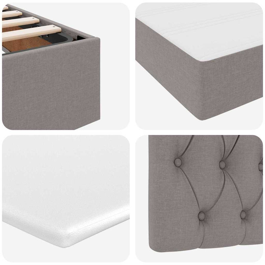 Bed met LED-stripverlichting met opslag Taupe 200 x 200 cm Stof