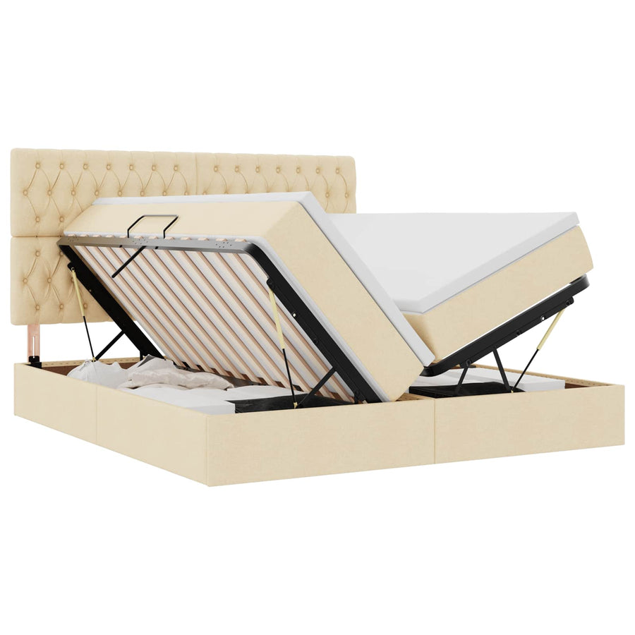 Bed met LED-stripverlichting met opslag Crème 200 x 200 cm Stof