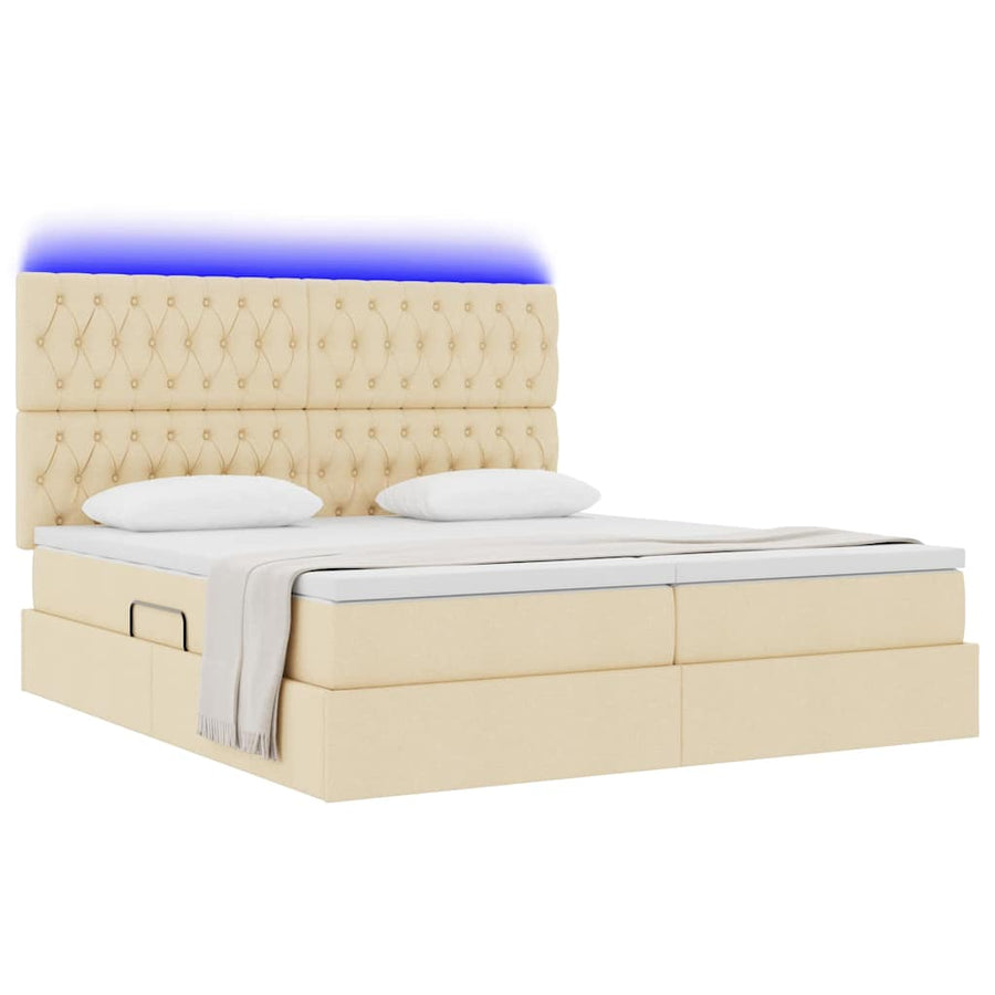 Bed met LED-stripverlichting met opslag Crème 200 x 200 cm Stof