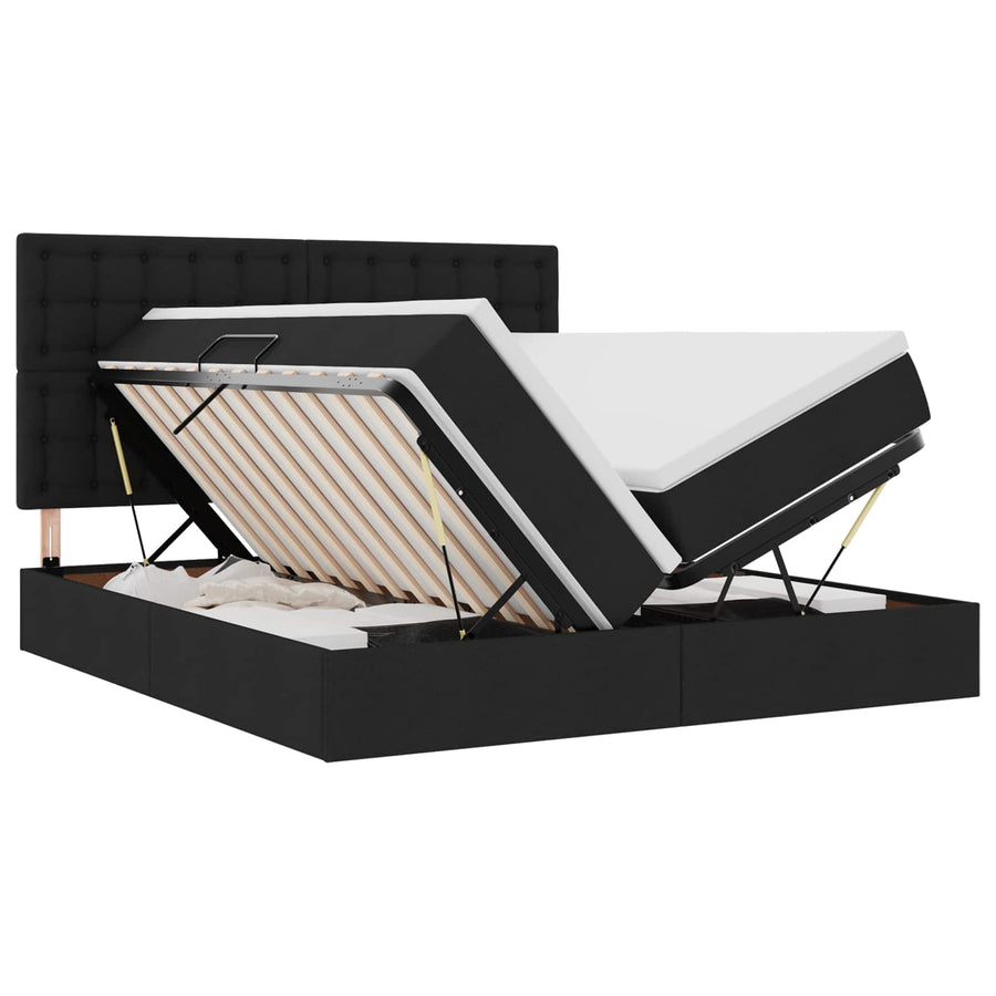 Bed met LED-stripverlichting met opslag Zwart 180 x 200 cm Stof