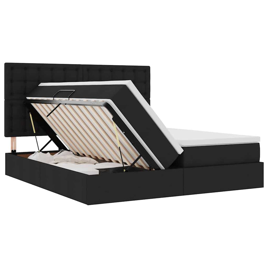 Bed met LED-stripverlichting met opslag Zwart 180 x 200 cm Stof