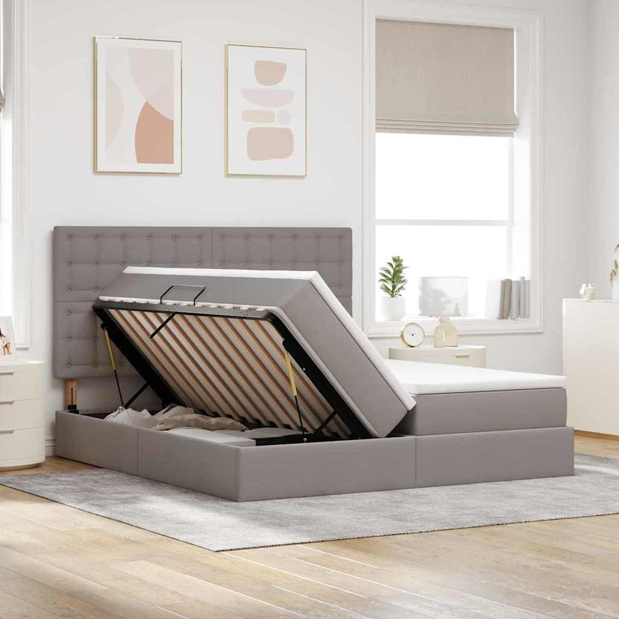 Bed met LED-stripverlichting met opslag Taupe 180 x 200 cm Stof