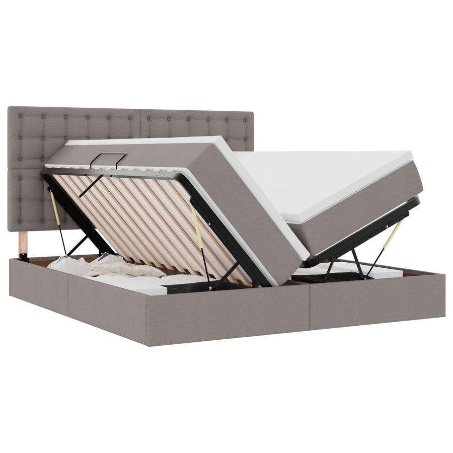 Bed met LED-stripverlichting met opslag Taupe 180 x 200 cm Stof