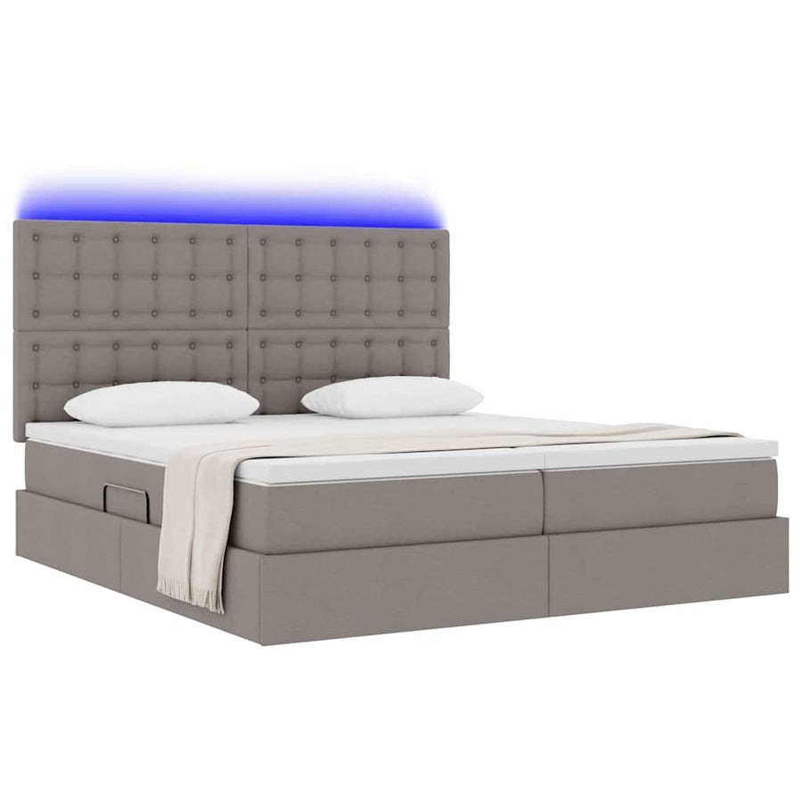 Bed met LED-stripverlichting met opslag Taupe 180 x 200 cm Stof