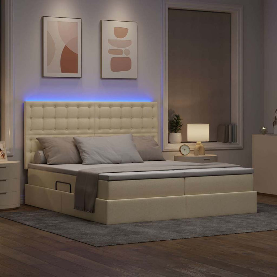 Bed met LED-striplichten met hoofdeinde Crème 180 x 200 cm Stof