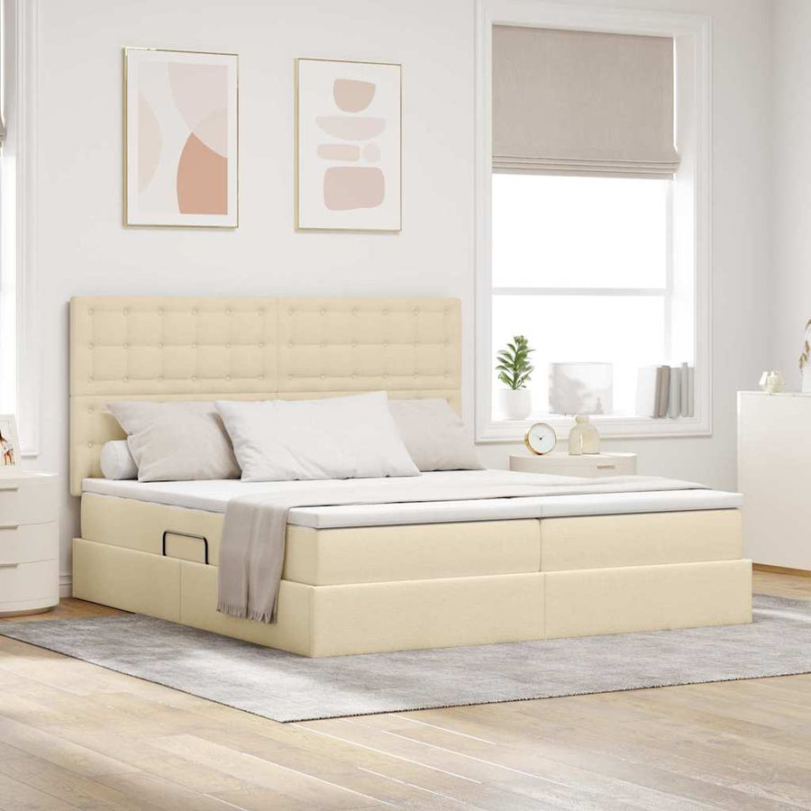 Bed met LED-striplichten met hoofdeinde Crème 180 x 200 cm Stof