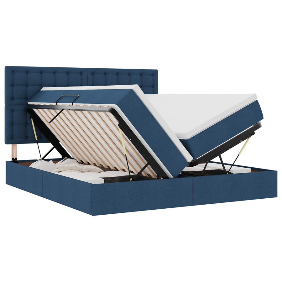 Bed met LED-striplichten met hoofdeinde Blauw 180 x 200 cm Stof