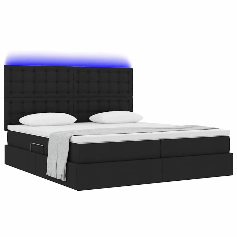 Bed met LED-striplichten met hoofdeinde Zwart 200 x 200 cm Stof