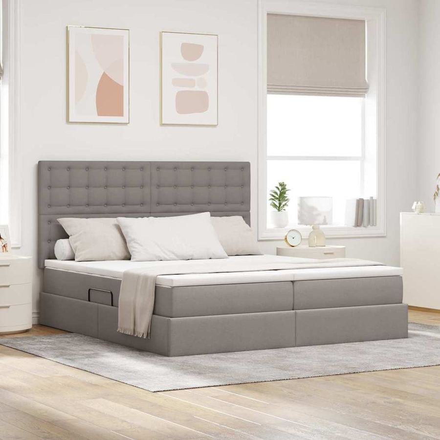 Bed met LED-striplichten met hoofdeinde Taupe 200 x 200 cm Stof