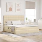 LED Strip Light Bed with Headboard Cream 200 x 200 cm Fabric