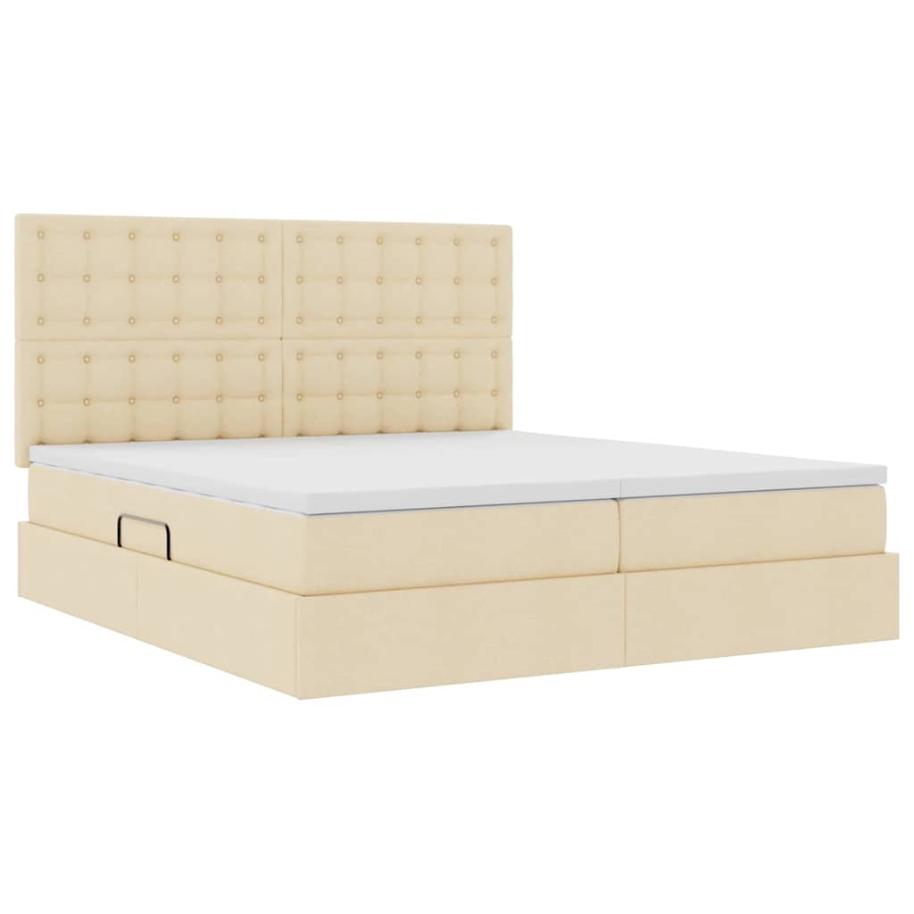 Bed met LED-striplichten met hoofdeinde Crème 200 x 200 cm Stof
