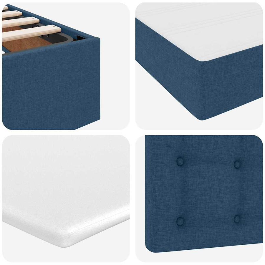 Bed met LED-striplichten met hoofdeinde Blauw 200 x 200 cm Stof