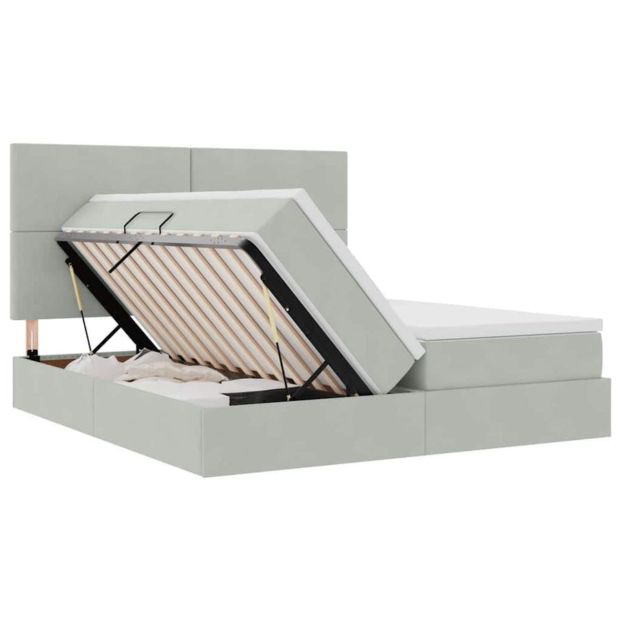 Bed met LED-stripverlichting Lichtgrijs 180 x 200 cm Fluweel
