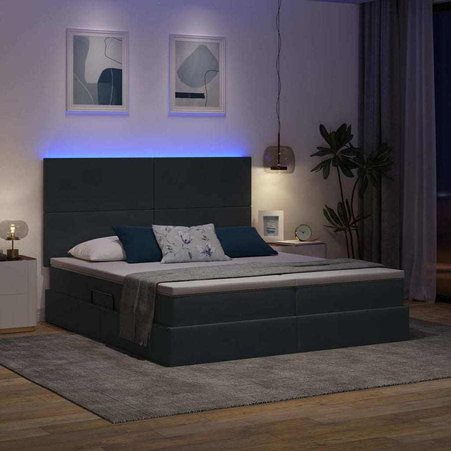 Bed met LED-stripverlichting Donkergrijs 180 x 200 cm Fluweel