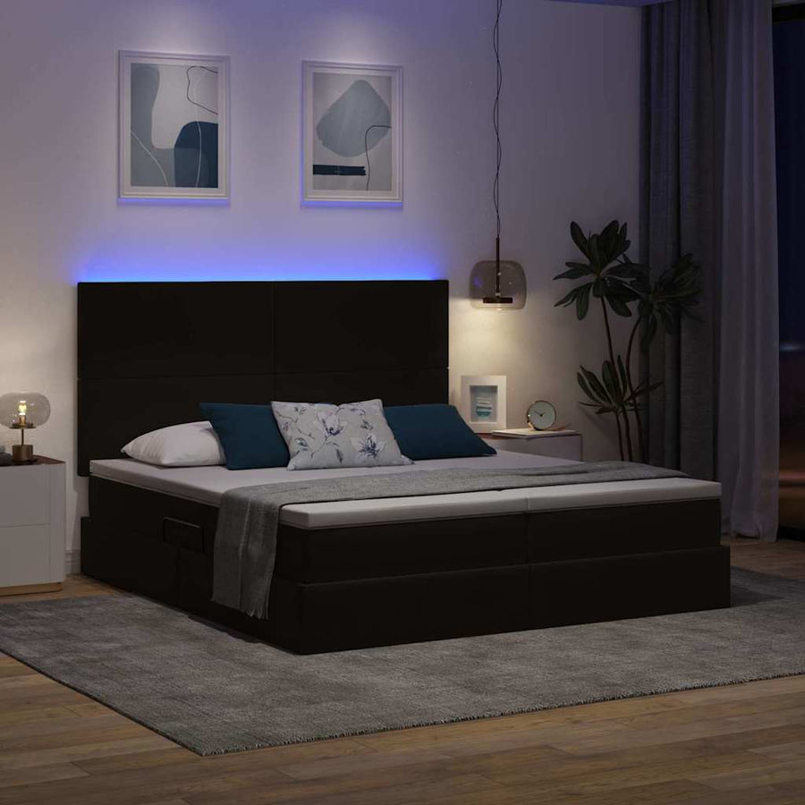 Bed met LED-stripverlichting Zwart 180 x 200 cm Fluweel
