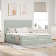 Bed 200x200 cm lichtgrijs fluweel met LED-strip