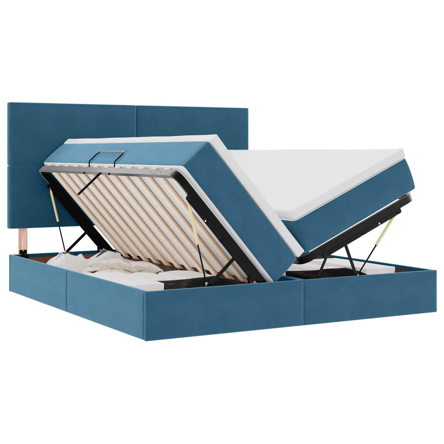Bed met LED-stripverlichting Donkerblauw 200 x 200 cm Fluweel