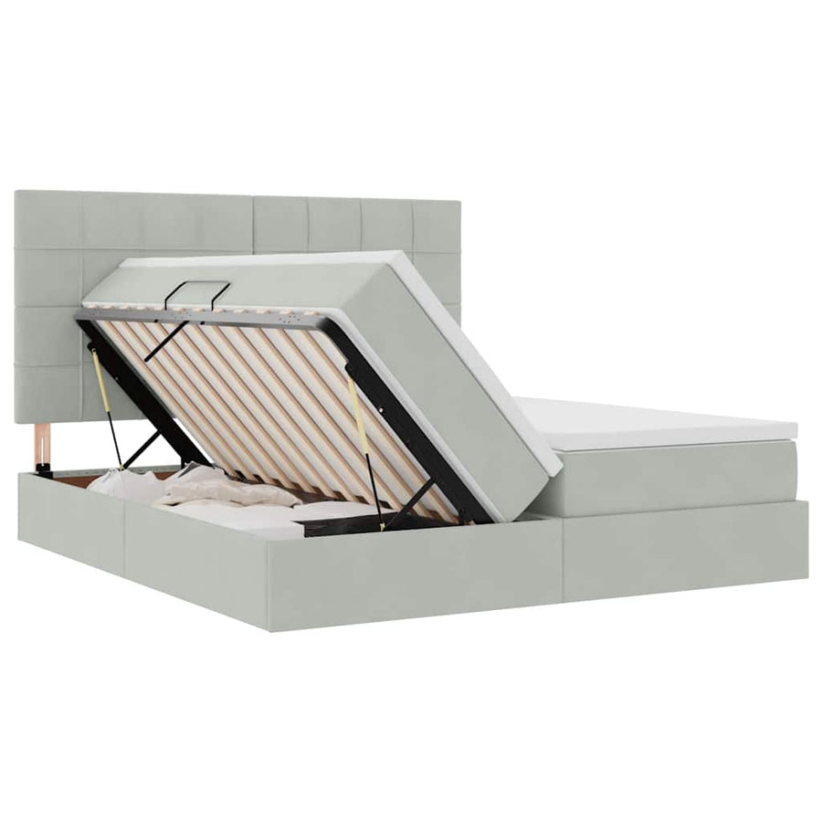 Bed met LED-stripverlichting Lichtgrijs 180 x 200 cm Fluweel