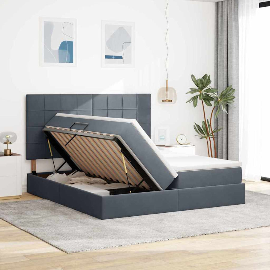 Bed met LED-stripverlichting Donkergrijs 180 x 200 cm Fluweel