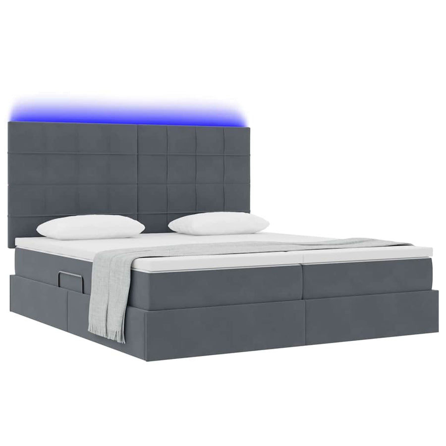 Bed met LED-stripverlichting Donkergrijs 180 x 200 cm Fluweel