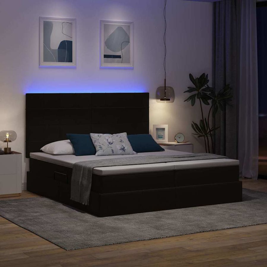 Bed met LED-stripverlichting Zwart 180 x 200 cm Fluweel