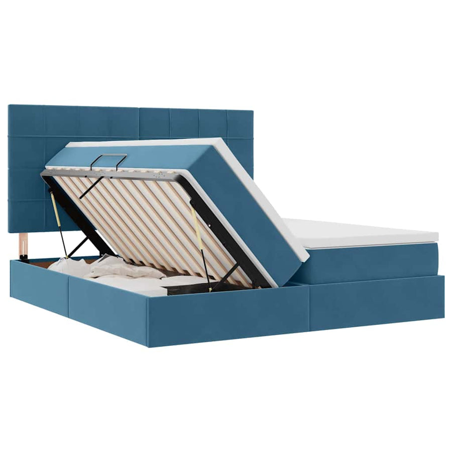 Bed met LED-stripverlichting Donkerblauw 180 x 200 cm Fluweel