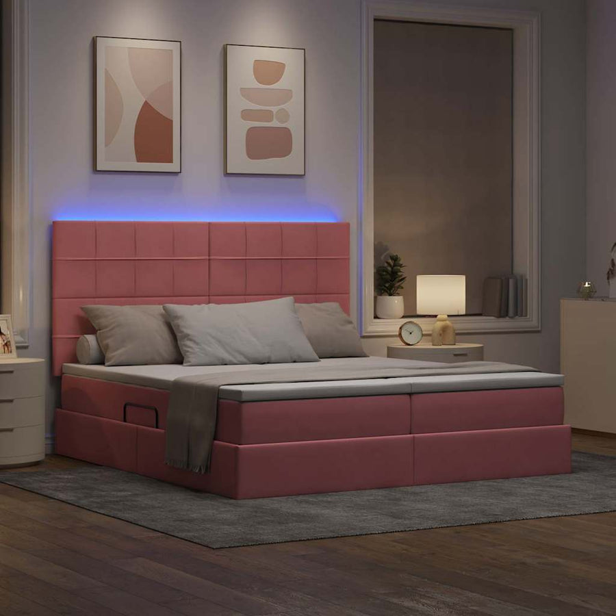 Bed met LED-stripverlichting Roze 180 x 200 cm Fluweel