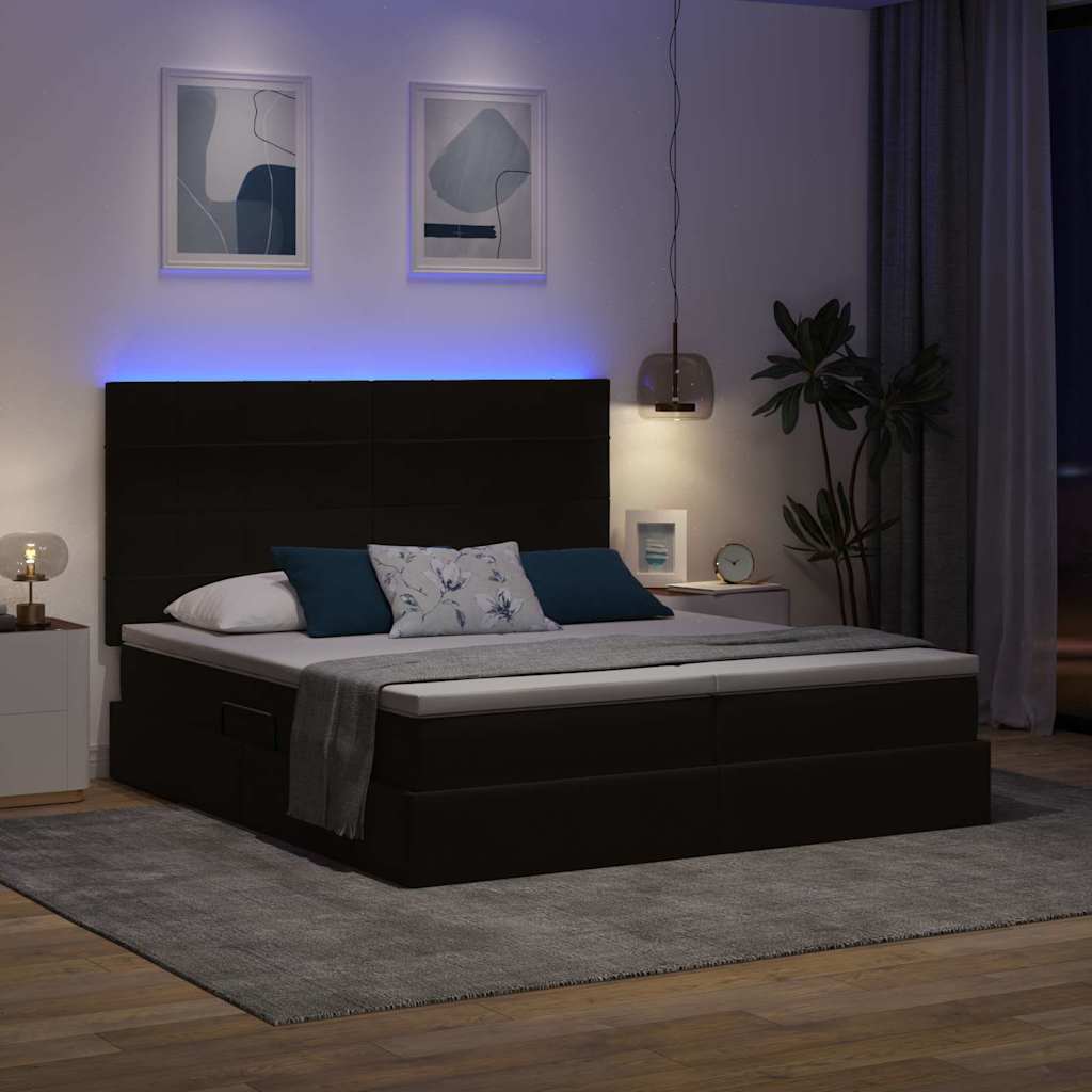 Bed met LED-stripverlichting Zwart 200 x 200 cm Fluweel