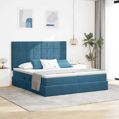 Bed met LED-stripverlichting Donkerblauw 200 x 200 cm Fluweel