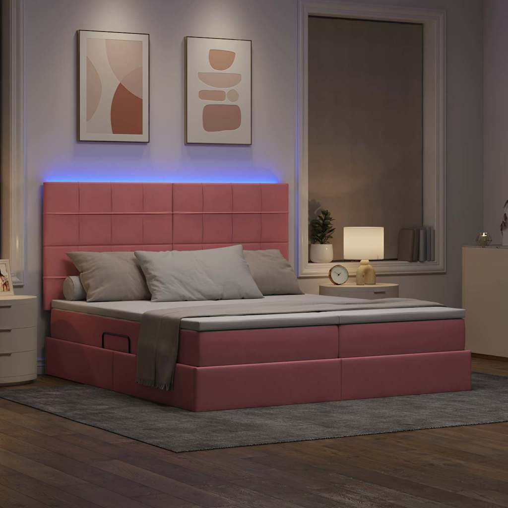 Bed met LED-stripverlichting Roze 200 x 200 cm Fluweel
